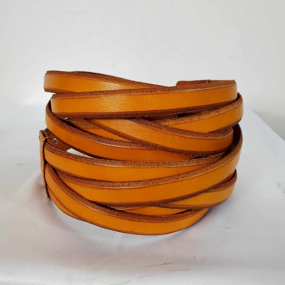 NWOT-Vintage 90's Woven Braided Leather Belt Preppy Brown - Picture 2 of 11